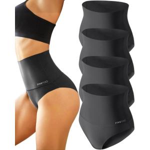 imageFINETOO Seamless Underwear for Women High Waisted Tummy Control Panties No Show Nylon Womens Briefs 4 Pack SXXXL Black