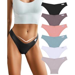 imageFINETOO Womens Cotton Underwear Sexy Stretch Bikini Panties Low Rise Hipster Ladies Soft VWaist CheekyBlack  Pink  Grayblue  Khaki  Light Khaki  White