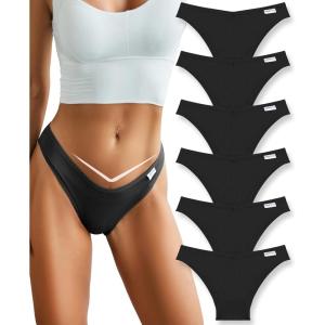 imageFINETOO Womens Cotton Underwear Sexy Stretch Bikini Panties Low Rise Hipster Ladies Soft VWaist CheekyBlack