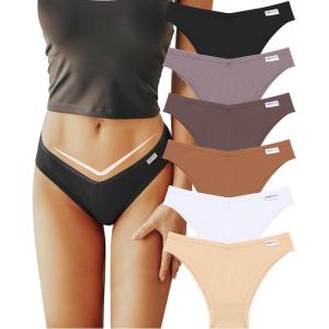 imageFINETOO Womens Cotton Underwear Sexy Stretch Bikini Panties Low Rise Hipster Ladies Soft VWaist CheekyWhite  Black  Mocha Gray  Brick Yellow  Skin  Khaki