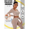 imageFINETOO Womens 4 Piece Workout Outfits Ribbed Seamless Long Sleeve Crop Sports Tops Tank High Waist Yoga Leggings SetsA Light Khaki
