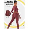 imageFINETOO Womens 4 Piece Workout Outfits Ribbed Seamless Long Sleeve Crop Sports Tops Tank High Waist Yoga Leggings SetsB Red