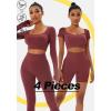 imageFINETOO Womens 4 Piece Workout Outfits Ribbed Seamless Long Sleeve Crop Sports Tops Tank High Waist Yoga Leggings SetsB Red