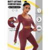 imageFINETOO Womens 4 Piece Workout Outfits Ribbed Seamless Long Sleeve Crop Sports Tops Tank High Waist Yoga Leggings SetsB Red