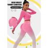 imageFINETOO Womens 4 Piece Workout Outfits Ribbed Seamless Long Sleeve Crop Sports Tops Tank High Waist Yoga Leggings SetsD Pink