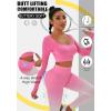 imageFINETOO Womens 4 Piece Workout Outfits Ribbed Seamless Long Sleeve Crop Sports Tops Tank High Waist Yoga Leggings SetsD Pink