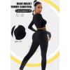 imageFINETOO Womens 4 Piece Workout Outfits Ribbed Seamless Long Sleeve Crop Sports Tops Tank High Waist Yoga Leggings SetsE Black