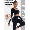imageFINETOO Womens 4 Piece Workout Outfits Ribbed Seamless Long Sleeve Crop Sports Tops Tank High Waist Yoga Leggings SetsE Black