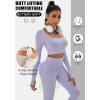 imageFINETOO Womens 4 Piece Workout Outfits Ribbed Seamless Long Sleeve Crop Sports Tops Tank High Waist Yoga Leggings SetsH Light Purple Black