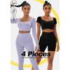 imageFINETOO Womens 4 Piece Workout Outfits Ribbed Seamless Long Sleeve Crop Sports Tops Tank High Waist Yoga Leggings SetsH Light Purple Black