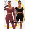 imageFINETOO Womens 4 Piece Workout Outfits Ribbed Seamless Long Sleeve Crop Sports Tops Tank High Waist Yoga Leggings SetsJ Red Black