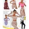 imageFINETOO Womens 4 Piece Workout Outfits Ribbed Seamless Long Sleeve Crop Sports Tops Tank High Waist Yoga Leggings SetsK Light Khaki Red