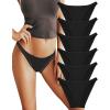 imageFINETOO 6 Pack String Underwear for Women Cotton High Cut Stretch Breathable Low Rise Hipster Cheeky Bikini Panties SXL6 Pack Black