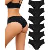 imageFINETOO 6 pack Seamless Underwear for Women Sexy Low Rise Hipster Wave Edge No Show Bikini Panties Womens Cheeky SXLBlack