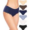 imageFINETOO 6 pack Seamless Underwear for Women Sexy Low Rise Hipster Wave Edge No Show Bikini Panties Womens Cheeky SXLBlue