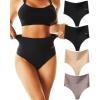 imageFINETOO High Waisted Thongs for Women Tummy Control Underwear Soft Nylon Stretchy No Show High Rise Thong Panties 4 PackHigh Rise 4a