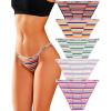 imageFINETOO Women Underwear Cotton High Cut String Bikini Panties Cute Striped Hipster Cheeky Sexy Panty Pack SXL