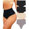 imageFINETOO Women Underwear High Waisted Thongs Tummy Control Seamless Thongs Shapewear No Show Panties 4 Pack S3XLA4pack