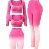 imageFINETOO Womens 4 Piece Workout Outfits Ribbed Seamless Long Sleeve Crop Sports Tops Tank High Waist Yoga Leggings Sets