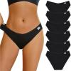 imageFINETOO Womens Underwear Cotton Bikini Rib Cheeky Panties Sexy Vshaped Waistband HipsterBlack