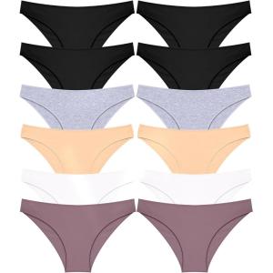 imageFINETOO 12 Pack Cotton Underwear for Women Cute Low Rise Bikini Panties High Cut Breathable Sexy Hipster Womens Cheeky SXLSetfour