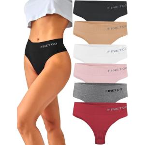 imageFINETOO 6 Pack High Waisted Thongs for Women Nylon Spandex Panties Breathable Soft Stretchy Underwear High Rise SXL6 Pack B