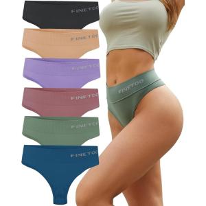 imageFINETOO 6 Pack High Waisted Thongs for Women Nylon Spandex Panties Breathable Soft Stretchy Underwear High Rise SXL6 Pack D