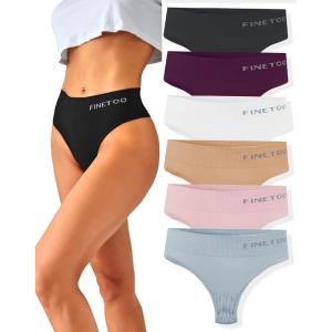 imageFINETOO 6 Pack High Waisted Thongs for Women Nylon Spandex Panties Breathable Soft Stretchy Underwear High Rise SXL6 Pack a