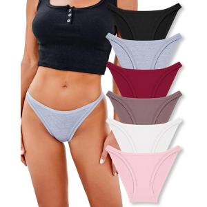imageFINETOO 6 Pack String Underwear for Women Cotton High Cut Stretch Breathable Low Rise Hipster Cheeky Bikini Panties SXL6 Pack Ablackwhitegraywine Redpinkdark Purple