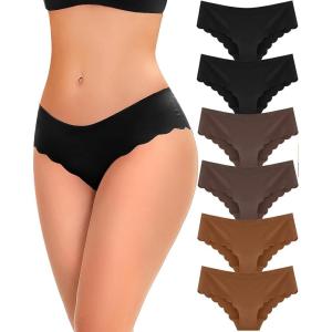 imageFINETOO 6 pack Seamless Underwear for Women Sexy Low Rise Hipster Wave Edge No Show Bikini Panties Womens Cheeky SXLBlack2brown2coffee2