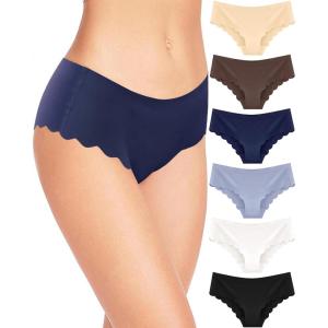 imageFINETOO 6 pack Seamless Underwear for Women Sexy Low Rise Hipster Wave Edge No Show Bikini Panties Womens Cheeky SXLBlue