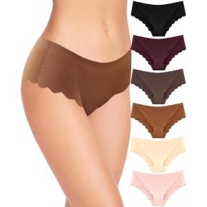 imageFINETOO 6 pack Seamless Underwear for Women Sexy Low Rise Hipster Wave Edge No Show Bikini Panties Womens Cheeky SXLBrown