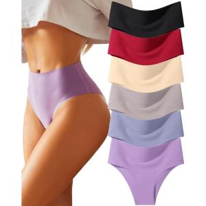 imageFINETOO High Waisted Underwear for Women Seamless Panties Bikini High Cut No Show Sexy Cheeky Panties 6 PackA6pack