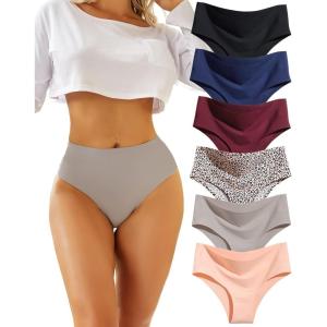 imageFINETOO High Waisted Underwear for Women Seamless Panties Bikini High Cut No Show Sexy Cheeky Panties 6 PackB6pack