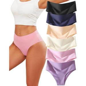 imageFINETOO High Waisted Underwear for Women Seamless Panties Bikini High Cut No Show Sexy Cheeky Panties 6 PackC6pack