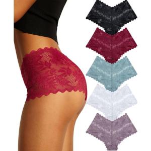imageFINETOO Sexy Underwear for Women VWaist Shorts Women s Underwear Lightweight Soft Lace High Waist Panties 5 PackA 5 Pack