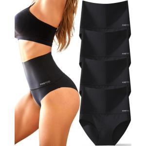 imageFINETOO Tummy Control Underwear for Women High Waisted Nylon Brief No Show Womens Bikini Seamless Panties 4pack SXXXLBlack