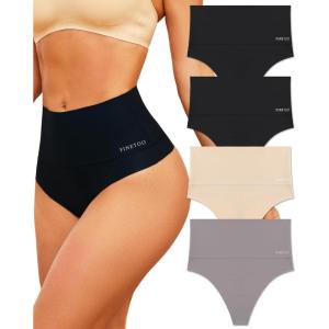 imageFINETOO Women Underwear High Waisted Thongs Tummy Control Seamless Thongs Shapewear No Show Panties 4 Pack S3XLA4pack