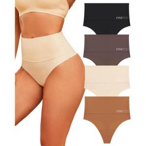 imageFINETOO Women Underwear High Waisted Thongs Tummy Control Seamless Thongs Shapewear No Show Panties 4 Pack S3XLE4pack