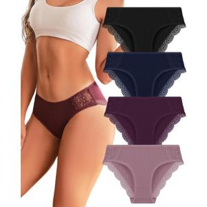 imageFINETOO Womens Cotton Underwear Sexy Lace Bikini Panties Low Rise Soft Stretch ladies Cotton Cheeky Hipster 4 Pack4e