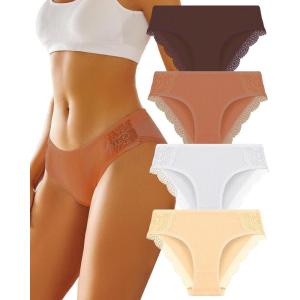 imageFINETOO Womens Cotton Underwear Sexy Lace Bikini Panties Low Rise Soft Stretch ladies Cotton Cheeky Hipster 4 Pack4f
