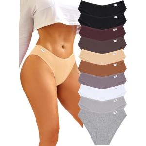 imageFINETOO Womens Underwear Cotton Bikini Rib Cheeky Panties Sexy Vshaped Waistband HipsterBlack  White  Floral Gray  Mocha Gray  Brick Yellow  Skin  Khaki  Light Khaki  Grape Purple
