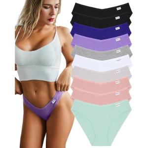 imageFINETOO Womens Underwear Cotton Bikini Rib Cheeky Panties Sexy Vshaped Waistband HipsterColor E