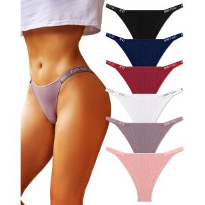 imageFINETOO Womens Underwear Cotton High Cut String Bikini Panties Low Rise Hipster Ladies Sexy Cheeky Underwear PackA6pack