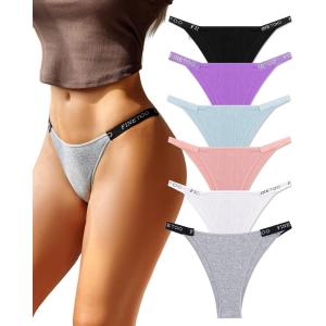 imageFINETOO Womens Underwear Cotton High Cut String Bikini Panties Low Rise Hipster Ladies Sexy Cheeky Underwear PackB6pack