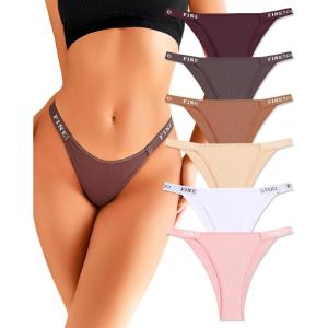 imageFINETOO Womens Underwear Cotton High Cut String Bikini Panties Low Rise Hipster Ladies Sexy Cheeky Underwear PackD6pack