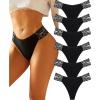 imageFINETOO Seamless Thongs for Women 6 Pack Sexy VWasit Womens Underwear No Show Tback Underwear for Women PantiesD 6 Packblack6 