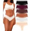 imageFINETOO Womens Cotton Underwear Sexy Lace Hipster Panties Soft Breathable Cotton Brazilian Bikini Ladies 6 PackBlackWhiteNudeCaramelCaramelBurgundyRed