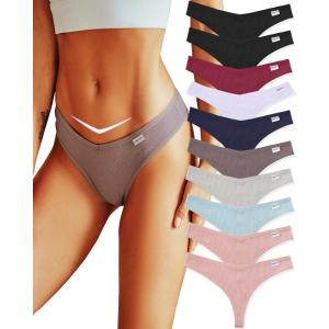 imageFINETOO 10 Pack Thongs for Women Cotton Underwear V String Breathable Stretch Hipster Sexy Thong Panties SXLThongs 10pack