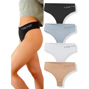 imageFINETOO 4 Pack High Waist Thongs for Women Breathable Underwear Soft Stretchy Nylon Spandex No Side Seam Panties
